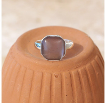 Bague argent carrée en Pierre de lune saumonée T52