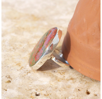 Bague ovale pierre Jaspe unakite et argent T58
