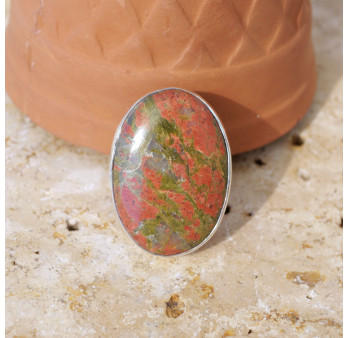 Bague ovale pierre Jaspe unakite et argent T58