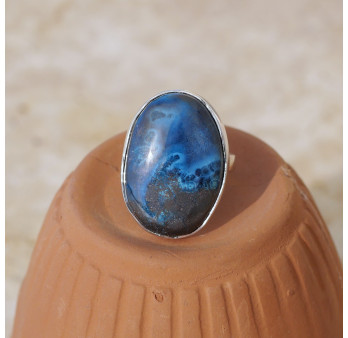 Bague ovale pierre Azurite et argent T50
