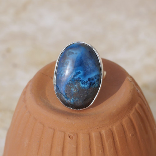 Bague ovale pierre Azurite et argent T50