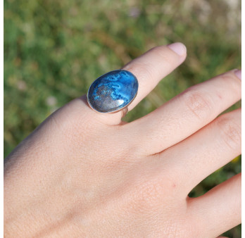 Bague ovale pierre Azurite et argent T50