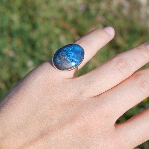 Bague ovale pierre Azurite et argent T50