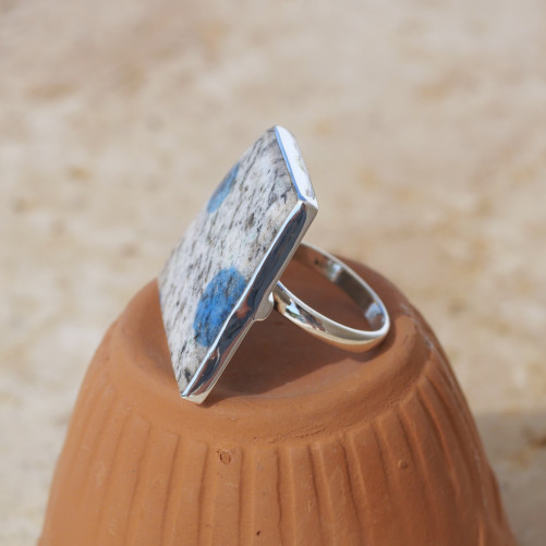 Grosse bague trapèze pierre Jaspe K2 et argent T58