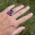 Bague argent grosse pierre rectangulaire Améthyste T54
