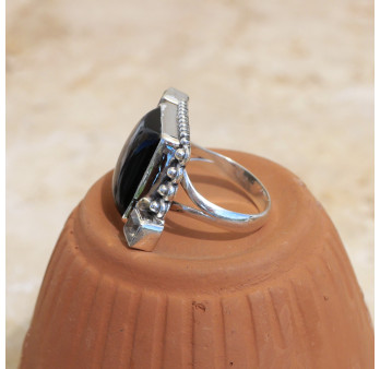 Bague argent grosse pierre rectangulaire Onyx noir T54