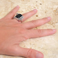 Bague argent grosse pierre rectangulaire Onyx noir T54