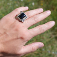 Bague argent grosse pierre rectangulaire Onyx noir T54