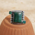 Bague argent grosse pierre rectangulaire Malachite T59
