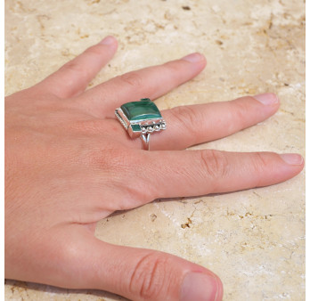 Bague argent grosse pierre rectangulaire Malachite T59