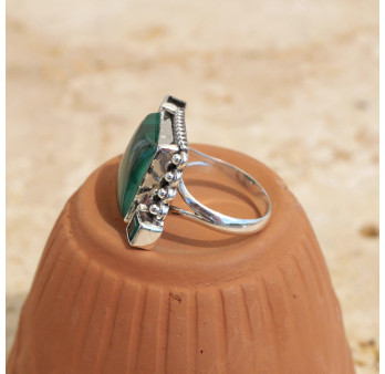 Bague argent grosse pierre rectangulaire Malachite T59