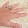 Bague argent grosse pierre rectangulaire Quartz rose T54