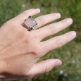 Bague argent grosse pierre rectangulaire Quartz rose T54