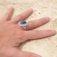 Bague soleil pierre ovale en Lapis lazuli et argent ciselé T58