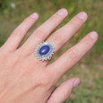 Bague soleil pierre ovale en Lapis lazuli et argent ciselé T58