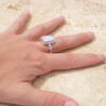Bague rectangulaire argent ciselé et Pierre de lune T58