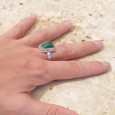 Bague rectangulaire argent ciselé et pierre Malachite T62