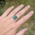 Bague rectangulaire argent ciselé et pierre Malachite T62