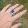 Chevalière mixte pierre rectangulaire Lapis lazuli et argent ciselé T63 Chevalière mixte pierre rectangulaire Lapis lazuli et argent ciselé T63