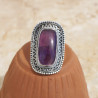 Grande bague rectangulaire pierre Améthyste argent ciselé T52