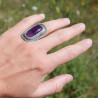 Grande bague rectangulaire pierre Améthyste argent ciselé T52