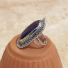 Grande bague rectangulaire pierre Améthyste argent ciselé T52