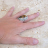 Grande bague rectangulaire pierre Oeil de tigre argent ciselé T60
