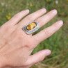 Grande bague rectangulaire pierre Oeil de tigre argent ciselé T60
