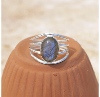 Bague 4 anneaux argent et cabochon ovale Labradorite T53/60