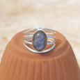 Bague 4 anneaux argent et cabochon ovale Labradorite T53/60