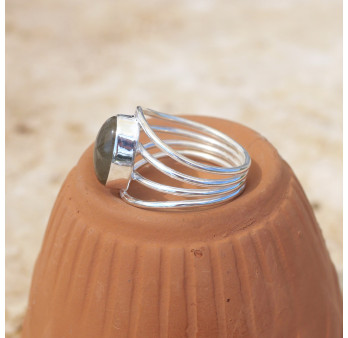 Bague 4 anneaux argent et cabochon ovale Labradorite T53/60