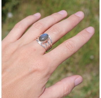 Bague 4 anneaux argent et cabochon ovale Labradorite T53/60