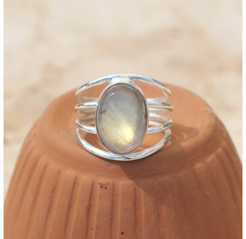 Bague 4 anneaux argent et cabochon ovale Labradorite T53/60