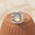 Bague 4 anneaux argent et cabochon ovale Labradorite T53/60