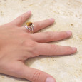 Bague 4 anneaux argent et cabochon ovale Oeil de tigre T53
