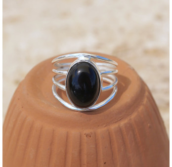 Bague 4 anneaux argent et cabochon ovale Onyx noir T56