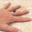 Bague 4 anneaux argent et cabochon ovale Onyx noir T56