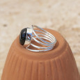 Bague 4 anneaux argent et cabochon ovale Onyx noir T56