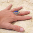 Longue bague argent ciselé et pierre oblongue Lapis lazuli T60 Longue bague argent ciselé et pierre oblongue Lapis lazuli T60