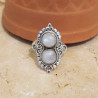 Bague 2 pierres rondes Pierre de lune argent ciselé T63