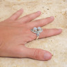 Bague 2 pierres rondes Pierre de lune argent ciselé T63