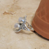 Bague 2 pierres rondes Pierre de lune argent ciselé T63