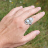 Bague 2 pierres rondes Pierre de lune argent ciselé T63