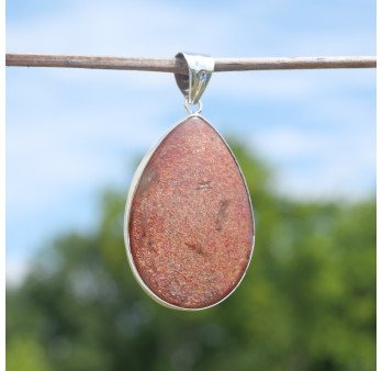 Gros pendentif goutte argent et Pierre de soleil