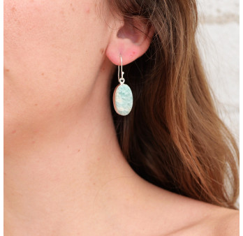 Boucles ovales en argent et Amazonite