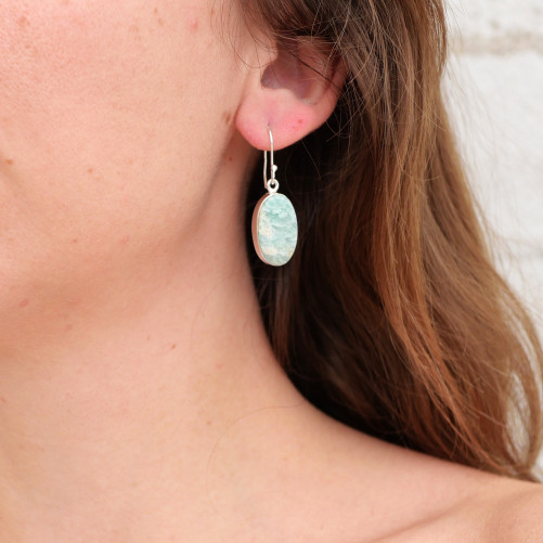 Boucles ovales en argent et Amazonite