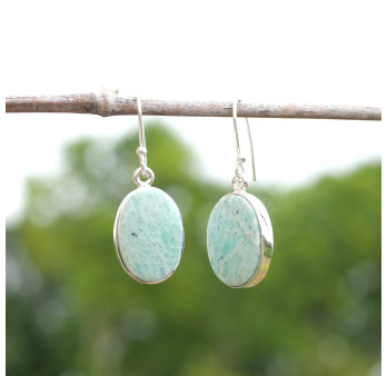 Boucles d'oreilles ovales en argent et Amazonite