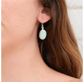 Boucles d'oreilles ovales en argent et Amazonite