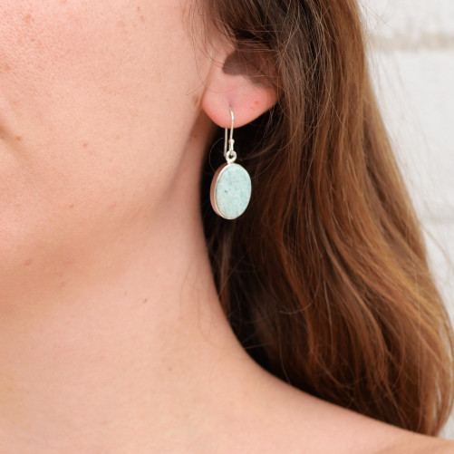 Boucles d'oreilles ovales en argent et Amazonite