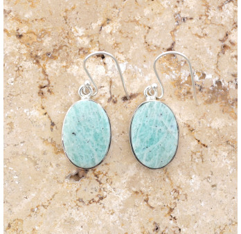 Boucles d'oreilles ovales en argent et Amazonite